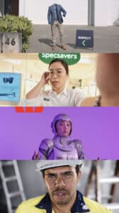 Collage of Four Professionals: a Home Inspector in a Blazer Outside a House, an Optician at Specsavers, an Astronaut in a Spacesuit, and a Construction Worker Wearing a Hard Hat.
